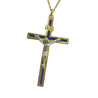 十字架 イエス・キリスト ブルー ゴールド シルバー クロス メダイ ネックレス