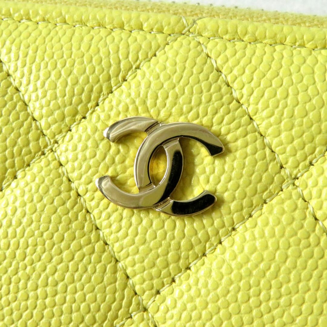 CHANEL(シャネル)の美品◎イタリア製 CHANEL シャネル ココマーク マトラッセ キャビアスキン クラシック ロング ジップウォレット／長財布 イエロー 箱・袋 レディースのファッション小物(財布)の商品写真