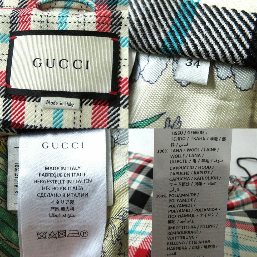 Gucci(グッチ)の極美品◎正規品 18-19AW 伊製 GUCCI グッチ 516411 レディース ビジュー装飾 フード付 ダウンジャケット マルチ チェック柄 34 ハンガー付 レディースのジャケット/アウター(ダウンジャケット)の商品写真