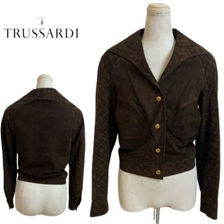 トラサルディ(Trussardi)のTRUSSARDI VINTAGE イタリア製 ロゴ スエードレザージャケット(ブルゾン)