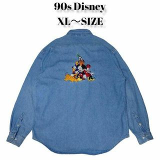 90s Disney　キャラ刺繍　デニムシャツ　古着　ディズニー　ミッキーミニー(シャツ)