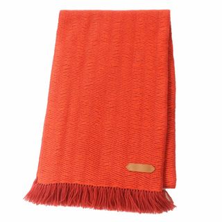 エルメス(Hermes)の極美品◎22-23AW エルメス ウェイビー・ダブルフェイス カシミヤ100％ マフラー レザーパッチ・フリンジ付 ヴァーミリオン 箱付 定140800円(マフラー/ショール)