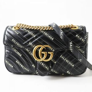 グッチ(Gucci)の未使用品◎伊製 グッチ×バレンシアガ コラボ 443497 ハッカープロジェクト GGマーモント レザー チェーンショルダーバッグ 黒 箱・袋付き(ショルダーバッグ)