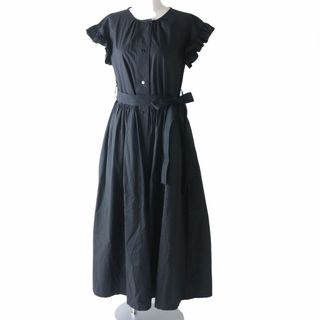 パトゥ(PATOU)の極美品◎正規品 22SS PATOU パトゥ 22SA2-DR087-17 レディース ベルト付 フリル袖 フレンチスリーブ 超ロングワンピース ブラック 黒 34(ロングワンピース/マキシワンピース)