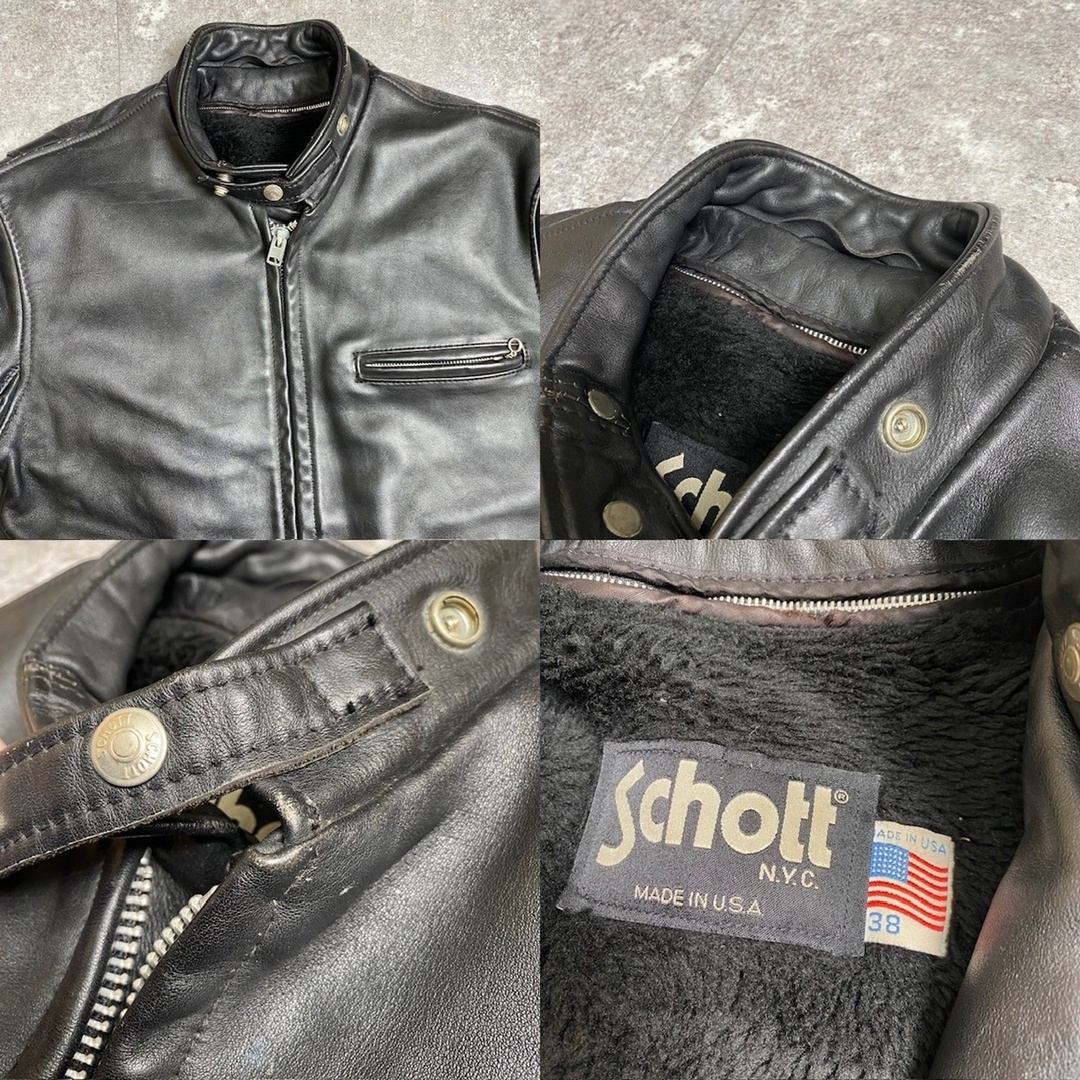 schott(ショット)のSchott ショット ライナー付き シングルライダース 38 レザージャケット USA製 メンズのジャケット/アウター(ライダースジャケット)の商品写真