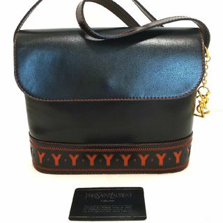 イヴサンローラン(Yves Saint Laurent)の【美品】イヴサンローラン  Y カットアウト 本革 ショルダーバッグ ブラック(ショルダーバッグ)