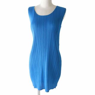 プリーツプリーズイッセイミヤケ(PLEATS PLEASE ISSEY MIYAKE)の極美品◎正規品 日本製 PLEATS PLEASE プリーツプリーズ PP43-JT248 レディース プリーツ ノースリーブ ロングトップス ブルー 青 3(その他)