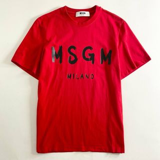 エムエスジイエム(MSGM)の9b26 イタリア製 MSGM エムエスジィエム Tシャツ 半袖カットソー ロゴ プリント XS レッド コットン トップス メンズ(Tシャツ/カットソー(半袖/袖なし))