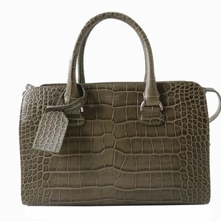 ジョルジオアルマーニ(Giorgio Armani)の極美品◎伊製  GIORGIO ARMANI ジョルジオ アルマーニ レディース クロコ型押しレザー 2WAY バッグ ハンド／ショルダー カーキブラウン系(ハンドバッグ)