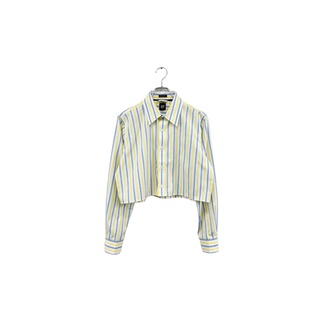 remake stripe short shirt リメイク ショート丈シャツ クロップド丈 ブルー系 イエロー系 GAP レディース ヴィンテージ ネ(シャツ/ブラウス(長袖/七分))