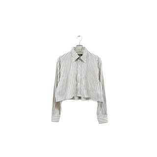 remake stripe short shirt リメイク ショート丈シャツ クロップド丈 グレー系 ベージュ系 エクストラファインコットン レディース ヴィンテージ ネ(シャツ/ブラウス(長袖/七分))