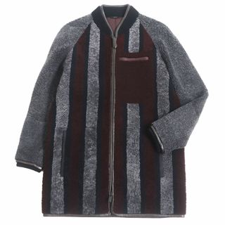 フェンディ(FENDI)の美品□FENDI/フェンディ ストライプ柄 レザー使い WZIP ノーカラー ムートンコート/ミドルコート グレー/ボルドー 46 伊製 正規品 メンズ(その他)