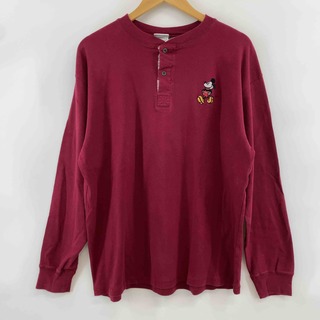 ディズニー(Disney)のDisney ディズニー メンズ ロンT Tシャツ 長袖 ハーフボタン　ロゴ刺繍(Tシャツ/カットソー(七分/長袖))