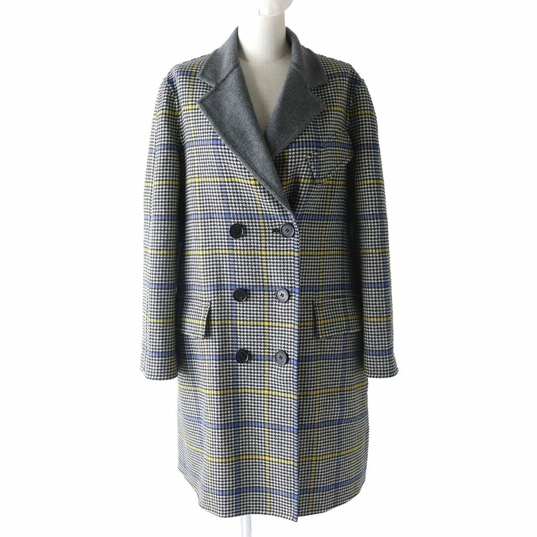 BURBERRY(バーバリー)の極美品△バーバリーロンドンイングランド 8006306 チェック柄×千鳥格子柄 カシミヤ混 ダブルブレストコート グレー×マルチ 34 レディース レディースのジャケット/アウター(その他)の商品写真