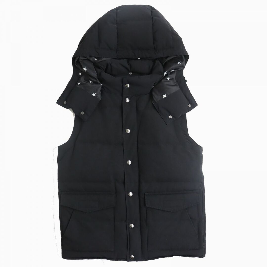 uniform experiment(ユニフォームエクスペリメント)の良品△正規品 ユニフォームエクスペリメント UE-178022 HOODED DOWN VEST 裏地星柄 フード付 ダブルジップ ダウンベスト ブラック 1 メンズ メンズのジャケット/アウター(ダウンベスト)の商品写真