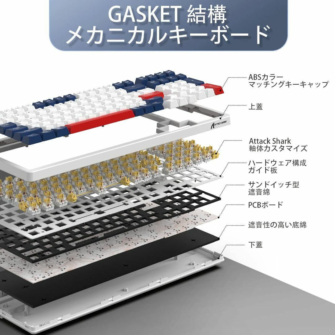 A.JAZZ K98 ゲーミングキーボード 有線 カスタム メカニカル 100キ スマホ/家電/カメラのPC/タブレット(PC周辺機器)の商品写真