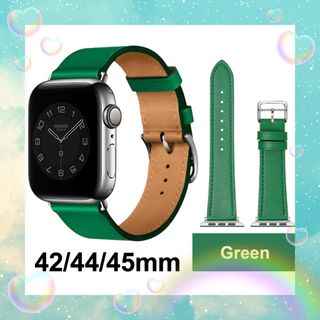 アップルウォッチ(Apple Watch)のApple Watch  バンド 合皮 高級 42/44/45mm　グリーン  (レザーベルト)