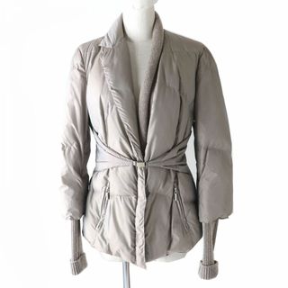 ブルネロクチネリ(BRUNELLO CUCINELLI)の極美品△正規品 BRUNELLO CUCINELLI ブルベロクチネリ レディース アルパカ混 ニット切替 デザイン ダウンジャケット グレージュ系 M 伊製(ダウンジャケット)