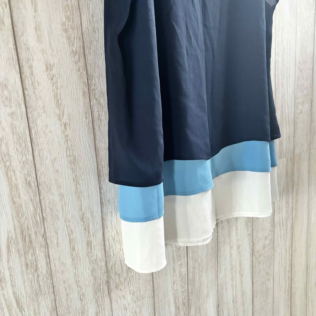 【XL】涼しい レイヤード フレンチ スリーブ チュニック ネイビー ブルー レディースのトップス(チュニック)の商品写真