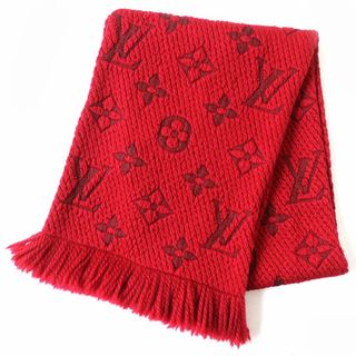 ルイヴィトン(LOUIS VUITTON)の良品△正規品 LOUIS VUITTON ルイヴィトン 4123287 エシャルプ ロゴマニア モノグラム柄 シルク混 ニットマフラー 襟巻 ルビー レッド 伊製　e08-st30307-242(マフラー/ショール)