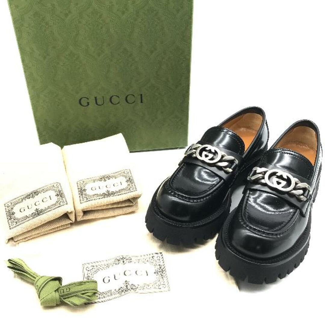 Gucci(グッチ)の美品 GUCCI グッチ インターロッキング ラグソール ローファー ブラック レディース 37 靴 a2199 レディースの靴/シューズ(ローファー/革靴)の商品写真