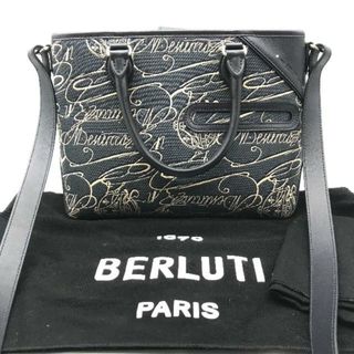 Berluti - BERLUTI ベルルッティ カリグラフィ キャンバス レザー 2WAY ハンド ショルダー バッグ ネイビー 美品 k629