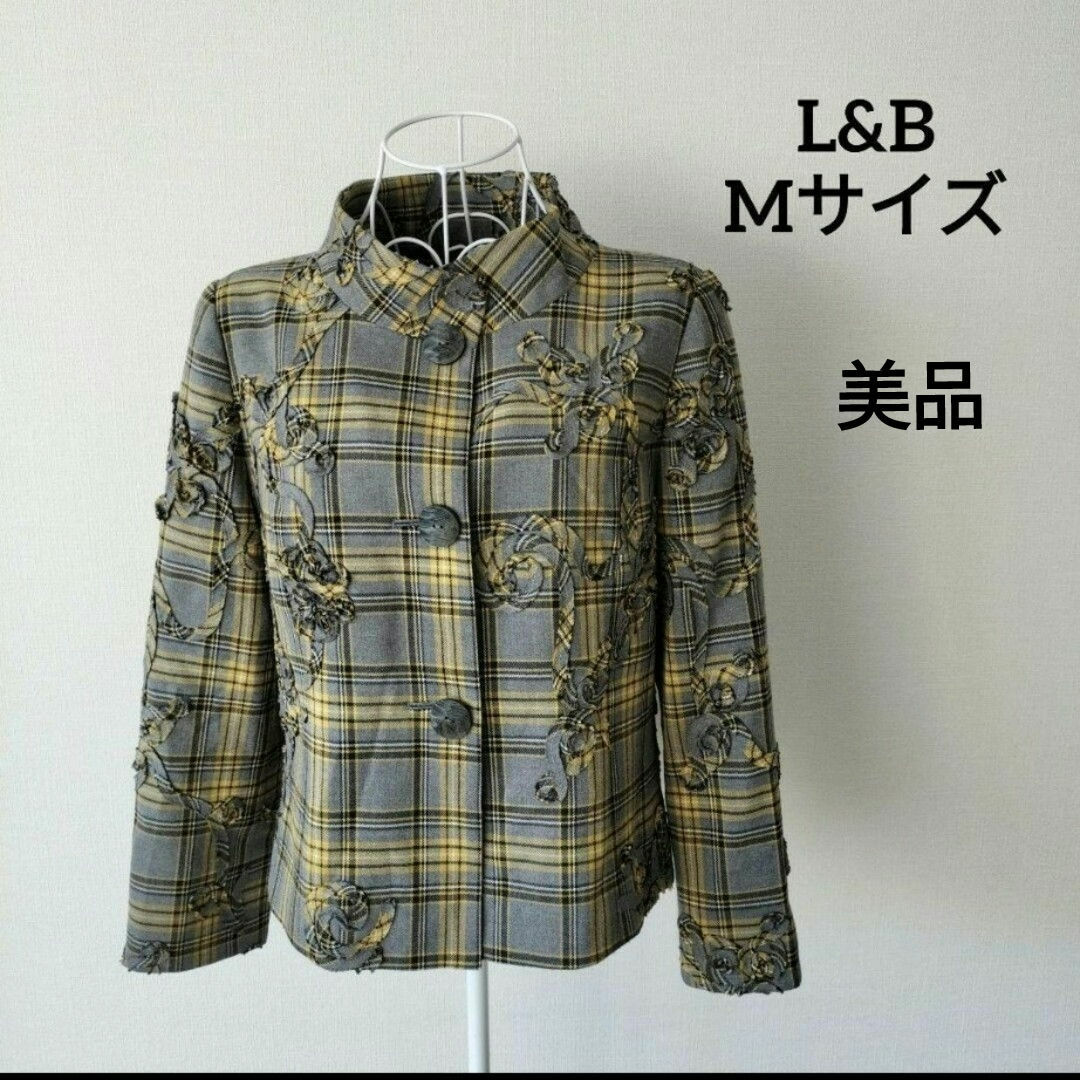 【送料無料】L&B アウター ジャケット イエロー グレー チェック Mサイズ レディースのジャケット/アウター(ノーカラージャケット)の商品写真