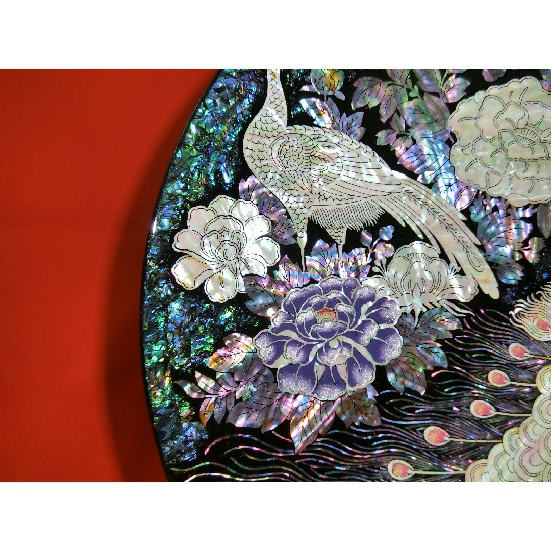 【ART】螺鈿孔雀牡丹紋飾り皿 エンタメ/ホビーの美術品/アンティーク(漆芸)の商品写真
