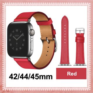 アップルウォッチ(Apple Watch)のApple Watch   バンド 合皮 高級感 42/44/45mm　レッド(レザーベルト)