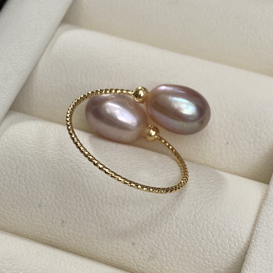おしゃれ　パールリング　本真珠　フリーサイズ　k18GP  パープル レディースのアクセサリー(リング(指輪))の商品写真