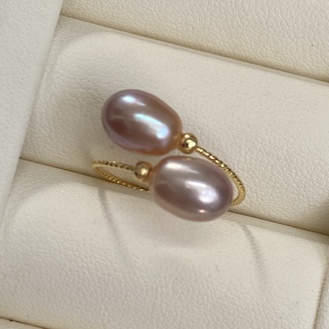 おしゃれ　パールリング　本真珠　フリーサイズ　k18GP  パープル レディースのアクセサリー(リング(指輪))の商品写真