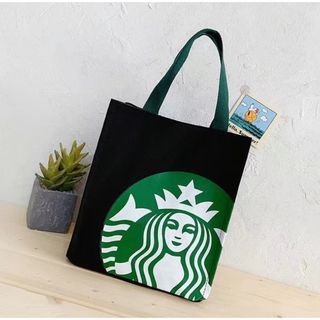 スターバックス(Starbucks)の新品未使用　スターバックス ジッパー開閉　ハンドバッグ　黒色　小物入れ (トートバッグ)