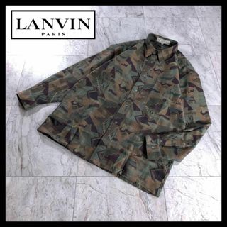 ランバン(LANVIN)の90s レトロ古着 LANVIN 幾何学模様 総柄 ウール シャツ 長袖 カーキ(シャツ)