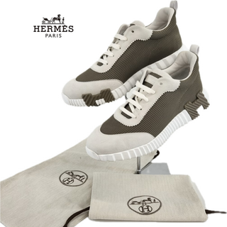 エルメス(HERMES)の【HERMES エルメス】【バウンシング BOUNCING 40.5 ホワイト カーキ レザー スウェード メッシュ 定番人気スニーカー 正規品】(スニーカー)