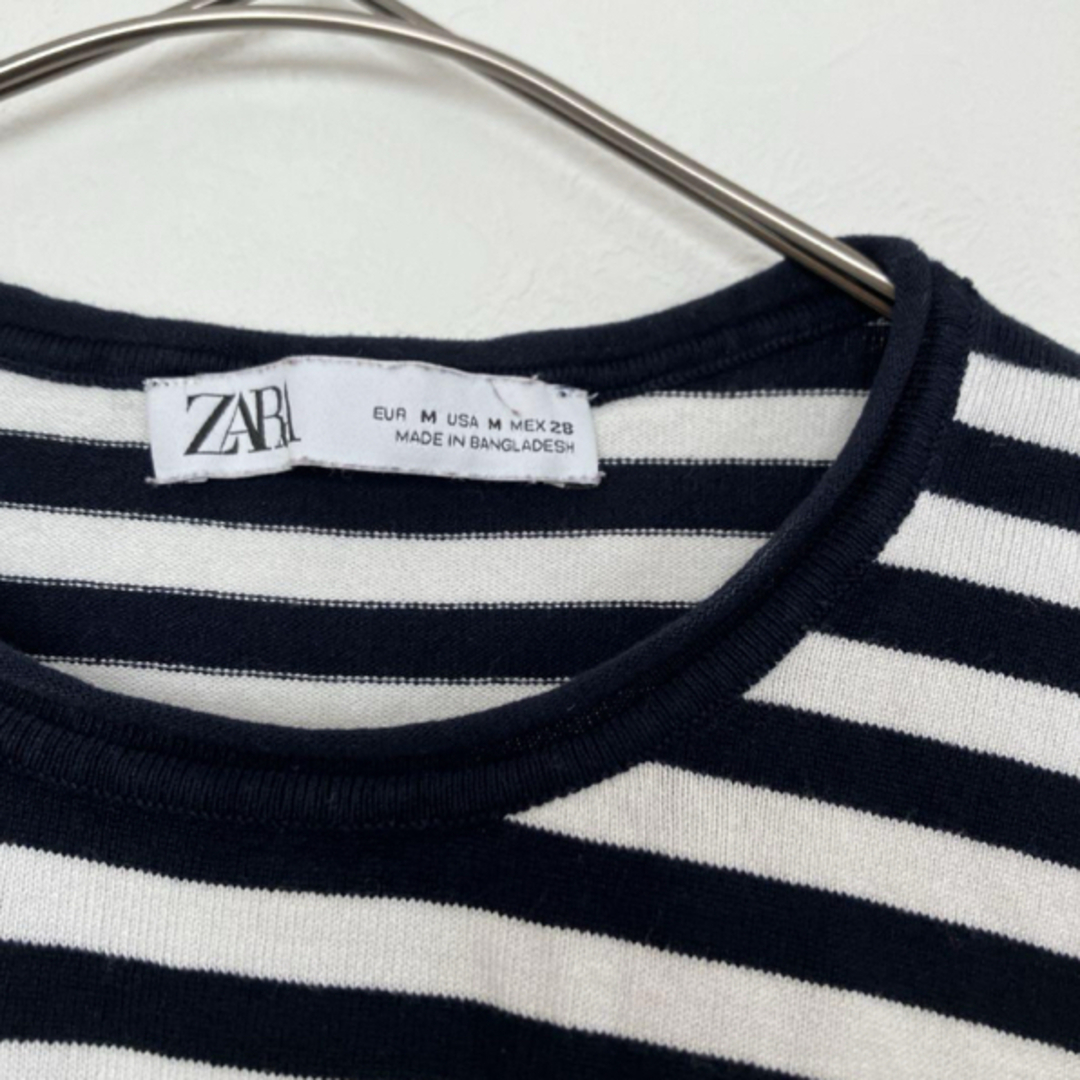 ZARA(ザラ)のボーダーカットソー ZARA ザラ 長袖 Mサイズ 紺×白 レディースのトップス(カットソー(長袖/七分))の商品写真