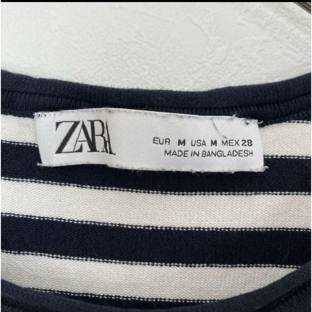 ZARA(ザラ)のボーダーカットソー ZARA ザラ 長袖 Mサイズ 紺×白 レディースのトップス(カットソー(長袖/七分))の商品写真