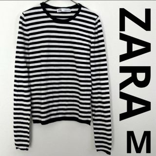 ザラ(ZARA)のボーダーカットソー ZARA ザラ 長袖 Mサイズ 紺×白(カットソー(長袖/七分))