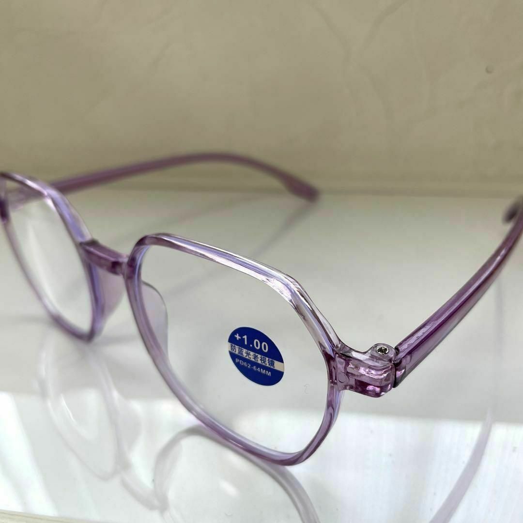 +2.0　老眼鏡　シニアグラス　リーディンググラス　クリアパープル レディースのファッション小物(サングラス/メガネ)の商品写真