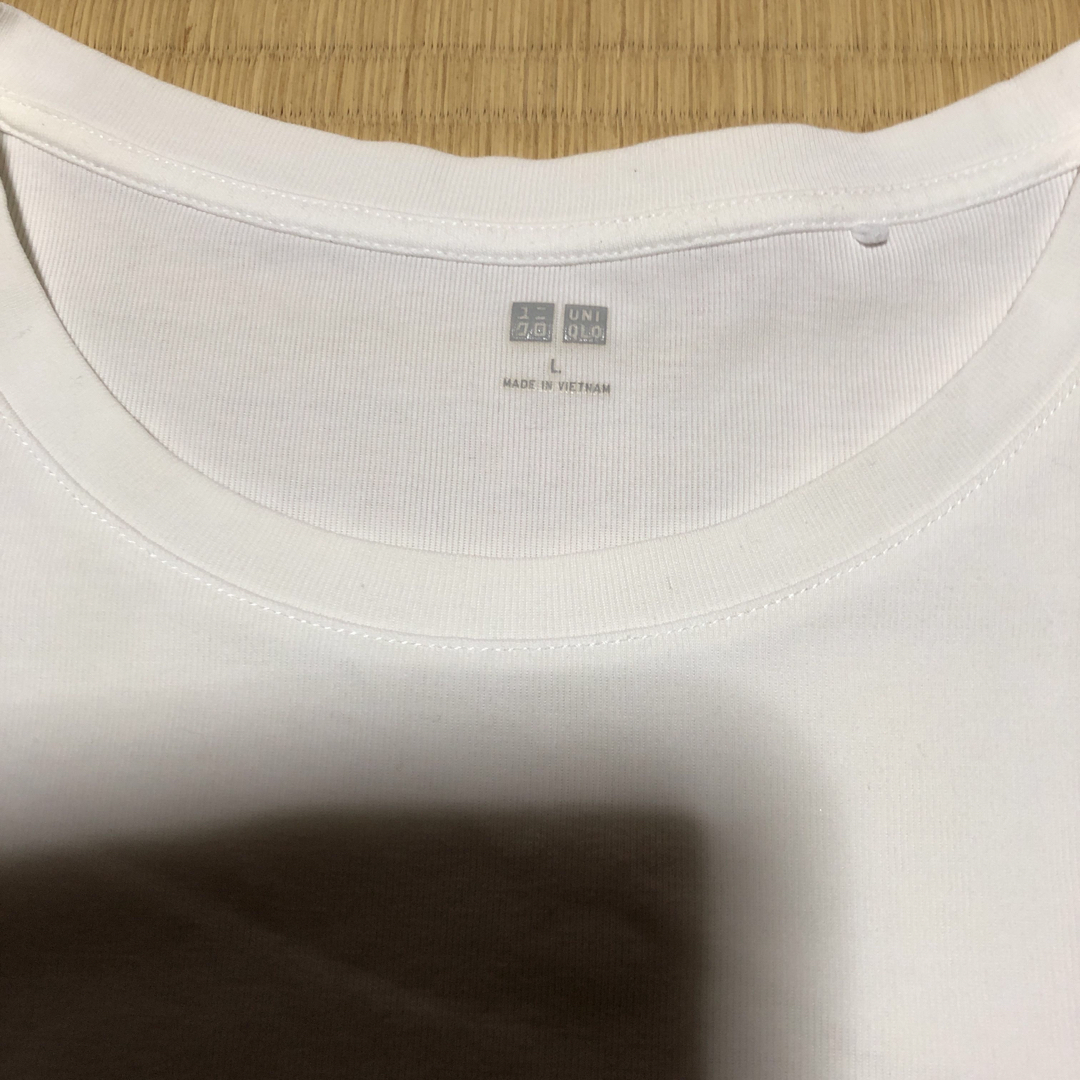 UNIQLO(ユニクロ)のユニクロ　コットンフライスクルーネックT（長袖)L白 レディースのトップス(Tシャツ(長袖/七分))の商品写真