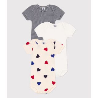 プチバトー(PETIT BATEAU)の新品未使用　プチバトー　36m 半袖ボディ3枚組　マルチハート(肌着/下着)