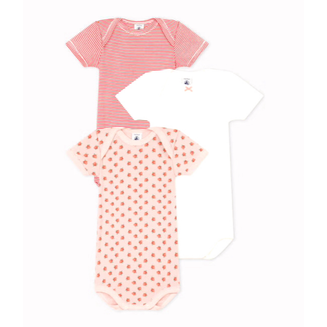 PETIT BATEAU(プチバトー)の新品未使用　プチバトー　18m 半袖ボディ3枚組　ピンクバラ キッズ/ベビー/マタニティのベビー服(~85cm)(肌着/下着)の商品写真