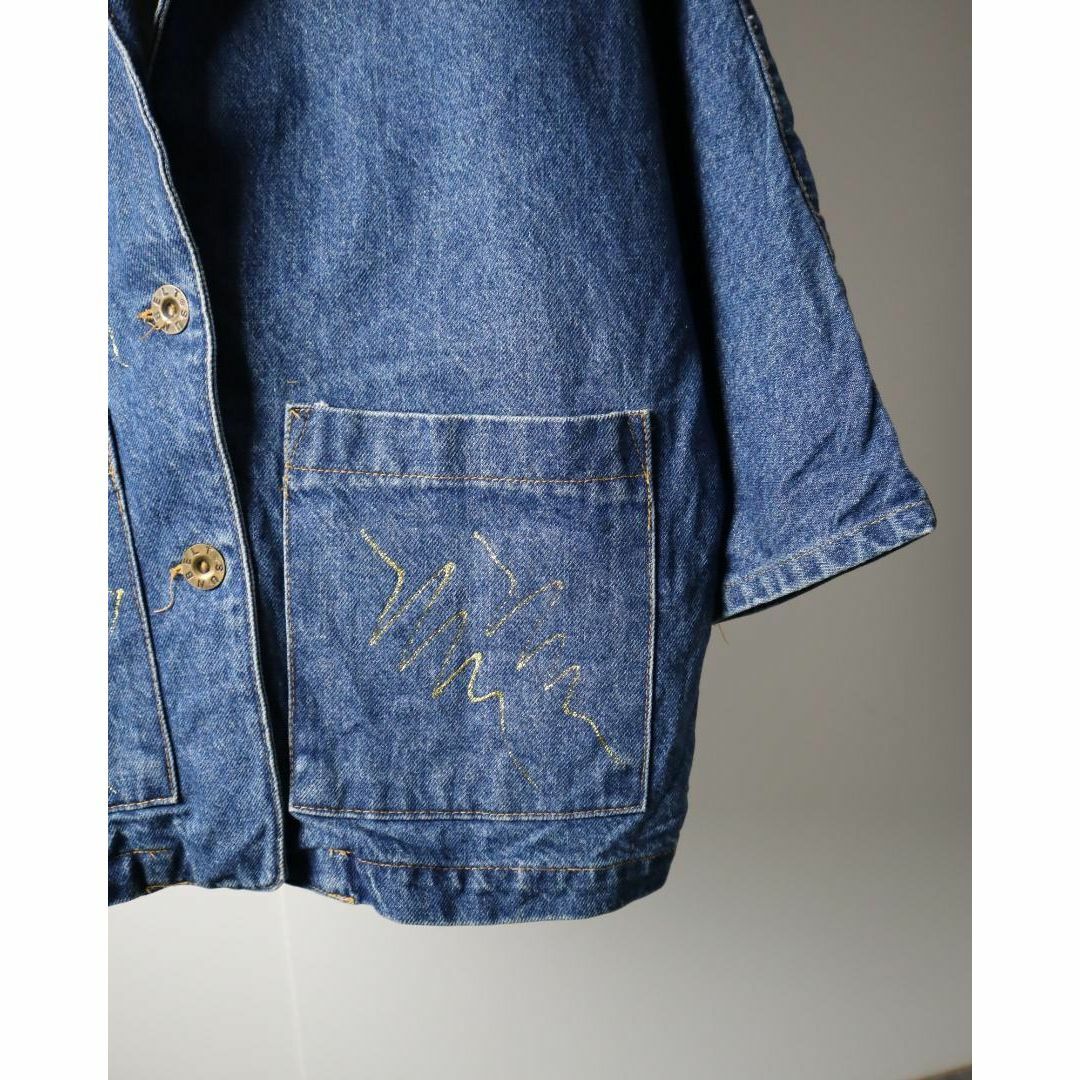 VINTAGE(ヴィンテージ)の【vintage】ラメペイント ドルマンスリーブ デニムカバーオール ジャケット メンズのジャケット/アウター(カバーオール)の商品写真