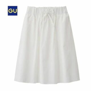 【良品】GU イージーギャザースカートＺ　ホワイト　サイズM(ひざ丈スカート)