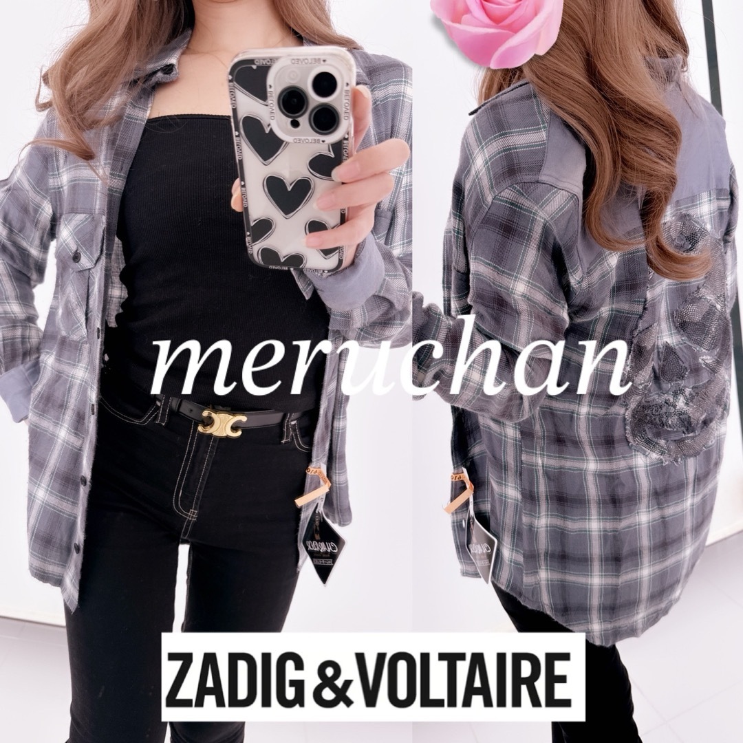 Zadig&Voltaire(ザディグエヴォルテール)のZADIG&VOLTAIRE♡チェック柄シャツ トップス スカル ラインストーン レディースのトップス(シャツ/ブラウス(長袖/七分))の商品写真