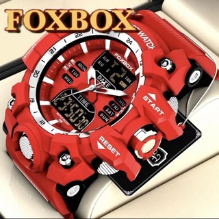 新品 FOXBOX レッドデュアルウォッチ 50M防水メンズ腕時計 ラバーベルト(腕時計(アナログ))