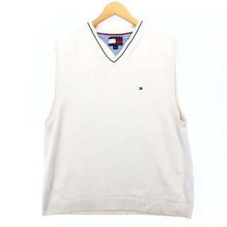 トミーヒルフィガー(TOMMY HILFIGER)の古着 90年代 トミーヒルフィガー TOMMY HILFIGER Vネック コットンニットベスト XL/eaa416252(ベスト)