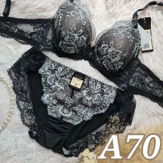 №529【A70】モノクロームアーチフラワーブラジャー&フルバックショーツ(ブラ&ショーツセット)