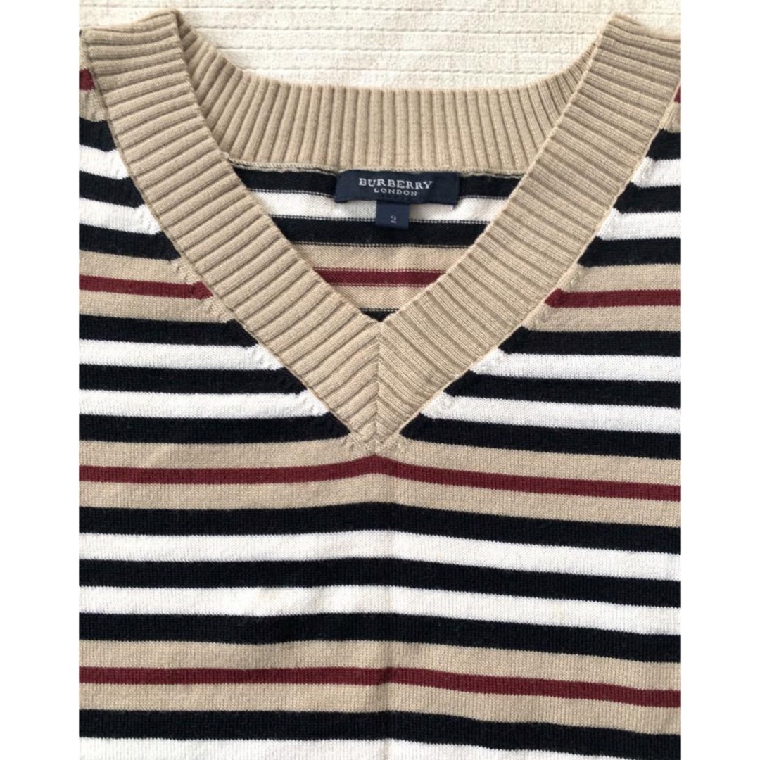 BURBERRY(バーバリー)の美品 Burberry バーバリー ボーダー Vネック ニット 毛100% レディースのトップス(ニット/セーター)の商品写真