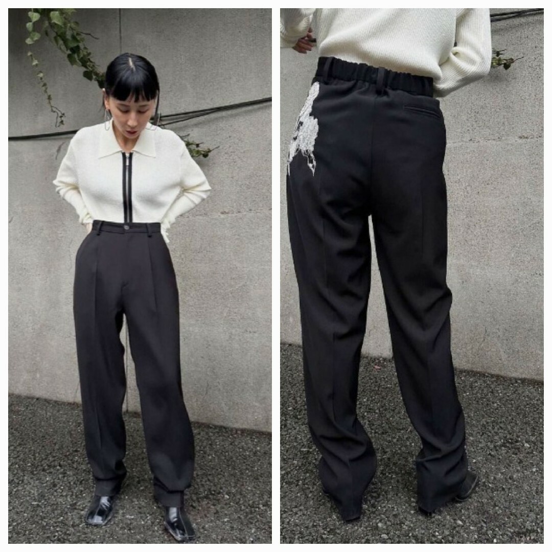 Ameri VINTAGE(アメリヴィンテージ)のAmeriVINTAG ローズ EMBROIDERY TAPERED PANTS レディースのパンツ(カジュアルパンツ)の商品写真