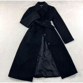 イネド(INED)の極美品✨イネド　アンゴラ　ロングコート　ブラック　M リボン　ベルト　高級感(ロングコート)